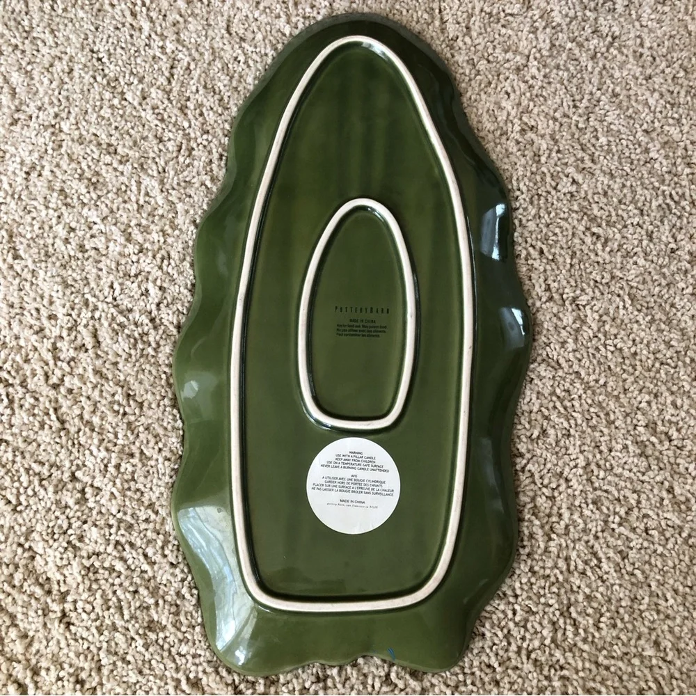 Pottery Barn Green tropical leaf decorative platter